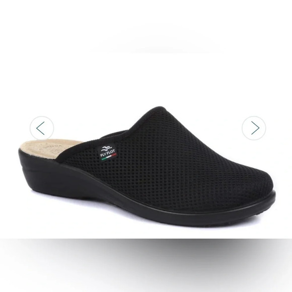 Fly Flot Italian Wide Fit Clogs Casual Comfort Black Mesh Size 40 EU US 9 - Picture 1 of 12